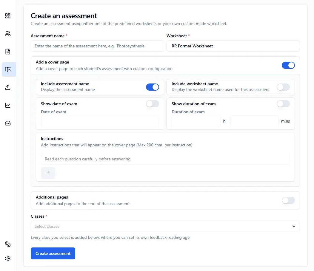 Cover page section with custom configuration fields