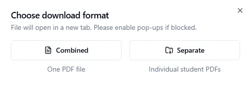 Pop-up window allowing user to choose between two download formats
