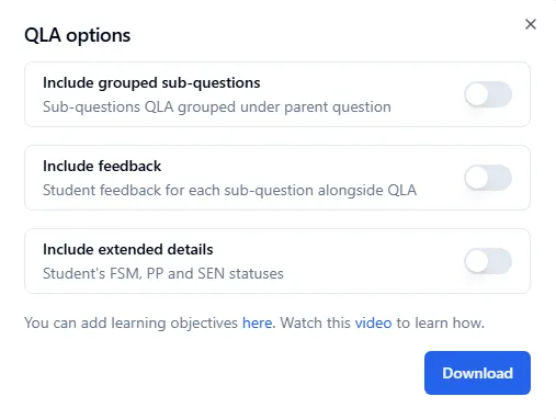 QLA options window