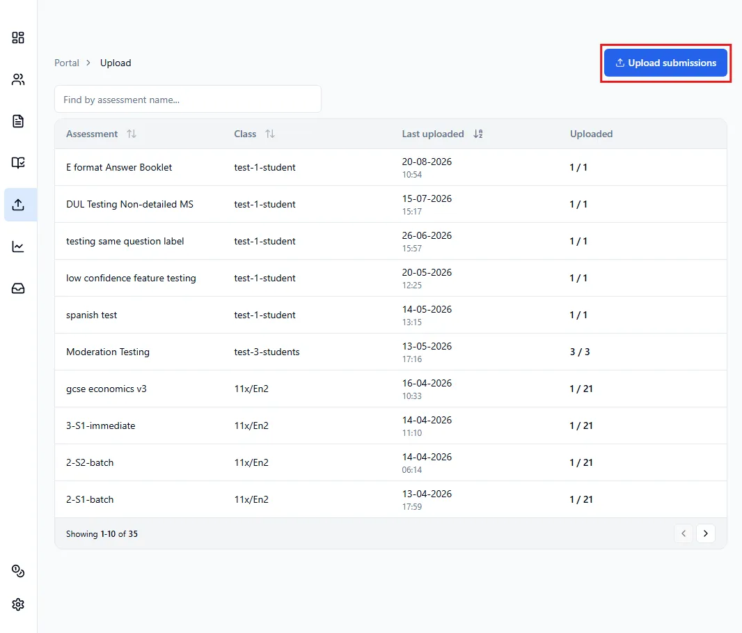 The upload page with the upload submissions button highlighted